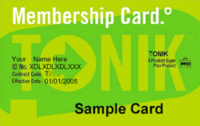 Blue Cross Tonik Health Insurance card